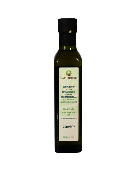 Condimento di olio extra vergine di oliva aromatizzato al tartufo nero